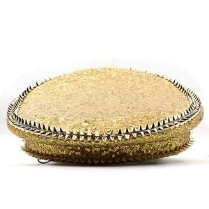 Golden sequined captain hat with metallic studs for women party and stage performance