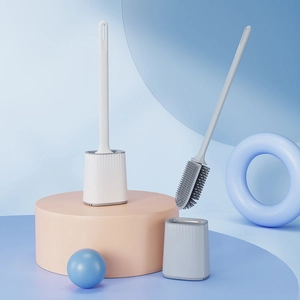 Toilet Brush And Holder TPR Silicone Soft Bristles Flexible Bathroom Cleaning Tool No Dead Ends Detachable Handle Modern