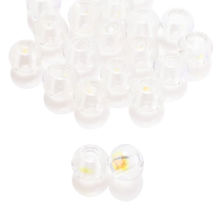 Detailed view of 8x10mm iridescent yellow core glass beads with large hole for DIY jewelry