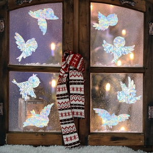 Laser rainbow bird window stickers with 8 colorful iridescent bird-shaped glass decals