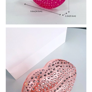 Lip-shaped diamond evening clutch size detail 9.6in length with crystal rhinestones