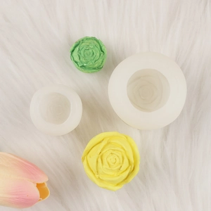 3D rose flower silicone molds in two sizes with colorful finished mousse cake samples