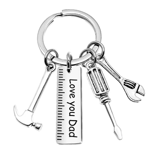 Father's Day silver stainless steel keychain with hammer wrench screwdriver tools for Dad