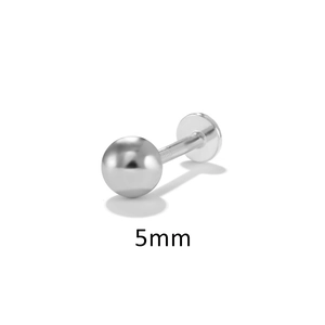 Detailed view of a 5mm polished S925 sterling silver flat back stud for piercings