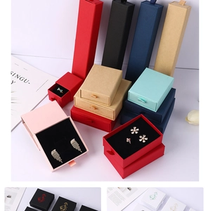 Various colorful jewelry drawer gift boxes with black flocking liners for necklaces