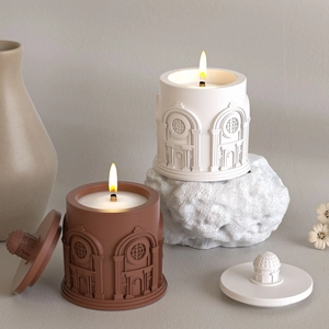 European castle resin mold set for DIY candle jars with classical relief architecture