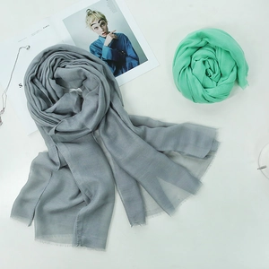 Linen feel lightweight scarf in grey and green with fringe detail for sun protection