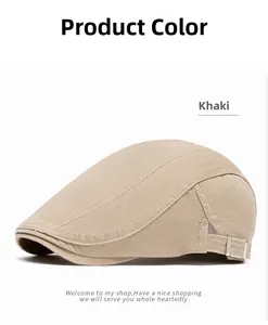 Detail of khaki ivy cap featuring a vintage metal adjustable side buckle and fabric texture