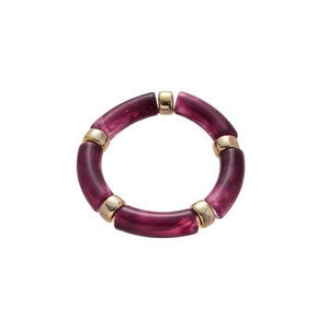 Minimalist acrylic iridescent bangle featuring purple marble texture and gold metal spacers
