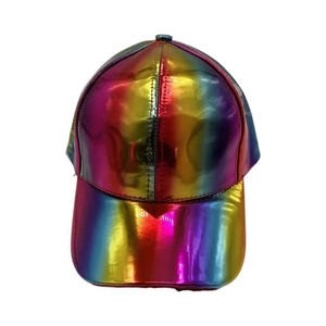 Rainbow holographic metallic baseball cap with gradient colorful shiny leather finish