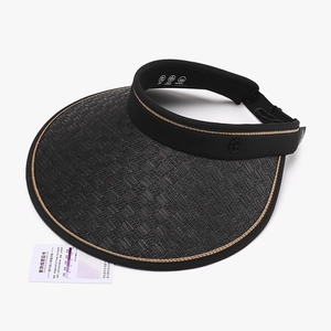 Visiera parasole da donna in paglia nera con logo G in metallo e scheda test UV