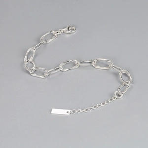 Minimalist S925 sterling silver chain bracelet with oval links and lobster clasp