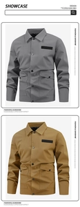 Detail der Herren-Freizeitjacke mit Reverskragen, Cargotaschen und durchgehender Knopfleiste