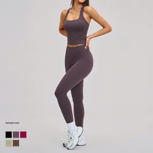 Ensemble de sport dos nu pour femme avec legging taille haute violet pour la course