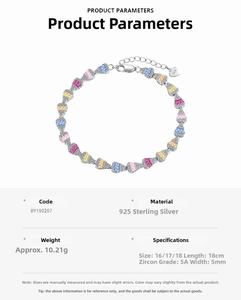 Macro detail of S925 sterling silver bracelet with rainbow trapezoid zircon stones