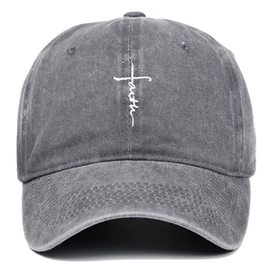 Casquette de baseball en coton délavé gris anthracite avec broderie croix faith