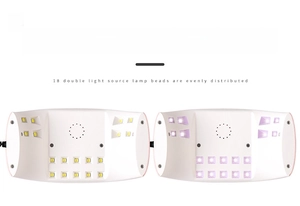 Detail view of 18 dual-source LED beads inside the white mini UV nail lamp