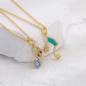 Vintage Snake Evil Eye Pendant Necklace Gold Plated Copper Zircon Enamel Geometric Clavicle Chain Jewelry For Women
