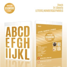 Detail of 2-inch gold foil letter and number stickers for DIY gift decoration
