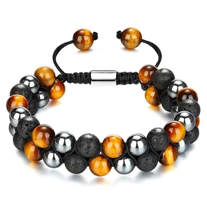 Bracciale Di Perle Occhio Di Tigre Pietra Lavica Ematite Corda Intrecciata Regolabile Uomo A Strati Aromaterapia