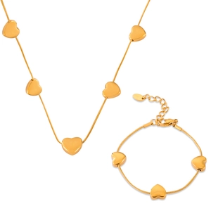 Golden titanium steel heart pendant jewelry set with elegant snake bone chain design
