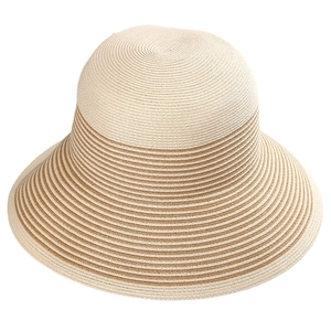 French vintage contrast striped straw sun hat with large brim for summer beach travel