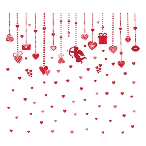 Adesivi murali San Valentino in PVC con Cupido e cuori rossi per decorazione finestre