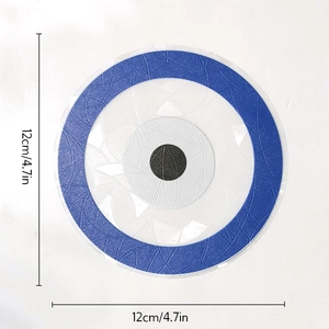 Detail showing 12cm blue evil eye suncatcher sticker with rainbow prism texture