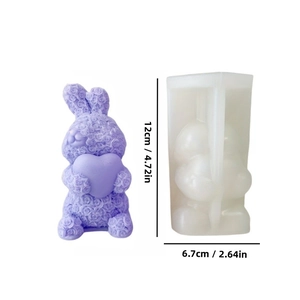 Detailed view of the 3D rose-textured bunny silicone mold with product dimensions