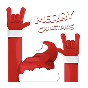 Merry Christmas static glass stickers featuring Santa hat and rock hand gesture