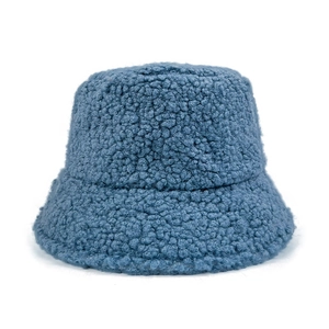 Blauer Fischerhut aus Lammwolle mit warmer Teddy-Fleece-Textur für den Winter