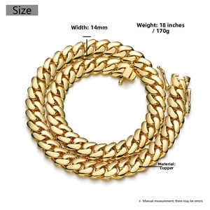 Detail view of 14mm thick gold plated copper cuban link chain with secure buckle