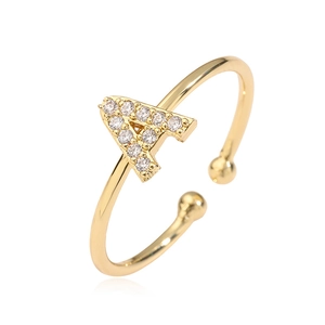 Minimalist gold open ring featuring letter A design with sparkling cubic zirconia inlay