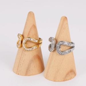 Stainless Steel Cubic Zirconia Adjustable Open Ring Geometric Crossover Heart Shape Design Minimalist Fashion Commute Jewelry