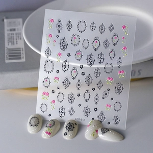 5D Embossed Nail Art Stickers French Vintage Flower Cat Stamp Design Waterproof Adhesive Decals For Women DIY Manicure