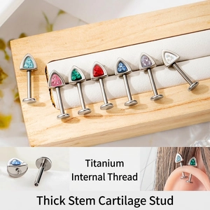 Titanium Alloy Zircon Triangle Internal Thread Cartilage Piercing Stud Labret Ear Jewelry Fashion Women Men Colorful Accessory