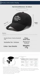 Size chart showing adjustable 56-60cm circumference for mesh breathable baseball cap