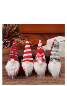 Set of four Christmas gnome pendants featuring knit hats and long white faux fur beards