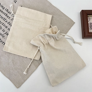 Canvas Drawstring Storage Bag Pouch For Jewelry Cosmetics Travel Organization Solid Color Blank Twill Cotton