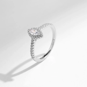 Marquise cut zircon ring in S925 sterling silver with micro-pave setting on band