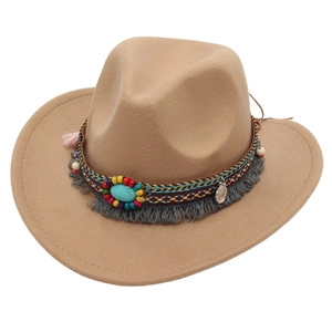 Chapeau De Cowboy Western Pour Enfants Feutre De Coton Bande Ethnique Turquoise Perles Glands Fedora Pour Garçons Filles