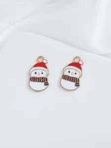 Detail of DIY Christmas snowman charms with enamel oil finish for jewelry making