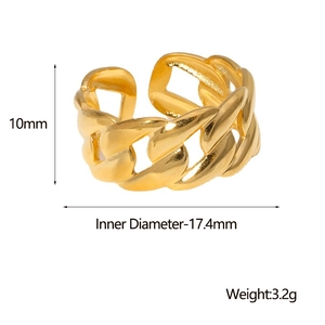Minimalist gold titanium steel chain open ring with 10mm width and 17.4mm diameter