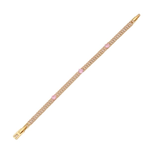 Elegant gold-plated tennis bracelet with pink round and white square zircon crystals