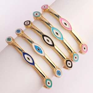 Evil Eye Cuff Bracelet Brass Enamel Adjustable Open C Shape Gold Plated Fashion Jewelry For Women