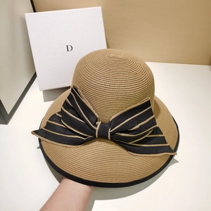 Women Summer Straw Sun Hat Large Brim Foldable UV Protection Ribbon Bow Beach Fisherman Hat Elegant Breathable