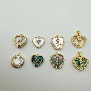 18K gold-plated shell charms with heart, rabbit, rose, and smiley face designs