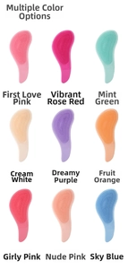 Grid view of ergonomic detangling hair brushes in nine vibrant assorted pastel colors
