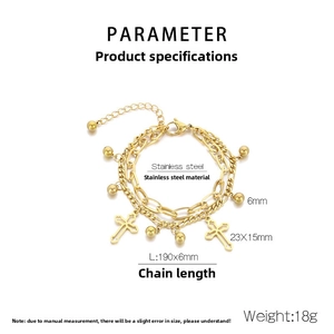 Detailed specs of double-layer stainless steel cross bracelet with 190mm chain length