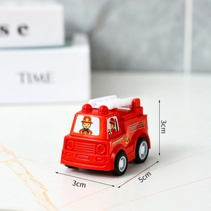Detail of red mini toy fire truck showing 5x3cm dimensions and cartoon ladder